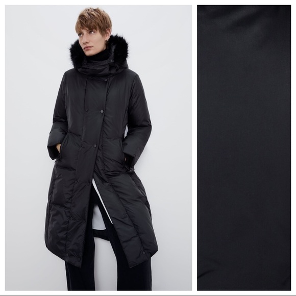 NWT. Zara Black Hooded Down Puffer Jacket. Size M. - Picture 1 of 15